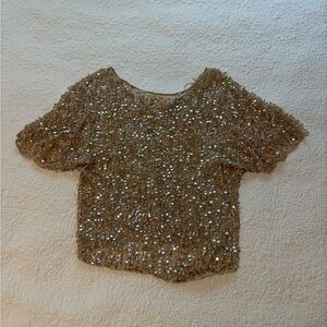 Zara Sequin Embellished Beige Top